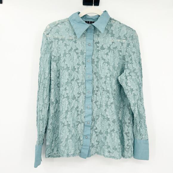 INC International Concepts Tops - INC International Concepts Womens Y2K Fairycore Sheer Lace Snap Shirt Size 1X